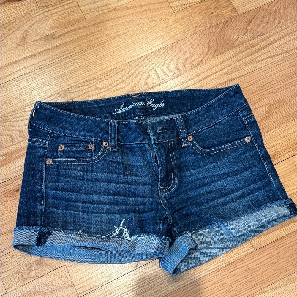 American Eagle Outfitters Women's Dark Blue Rolled Cuff Denim Shorts